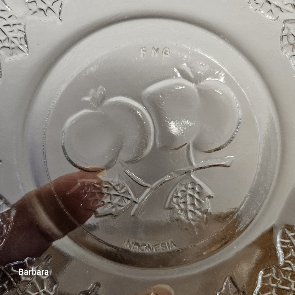 Vintage 70s FNG Indonesia Pressed Glass Bowl with Embossed Fruit Design